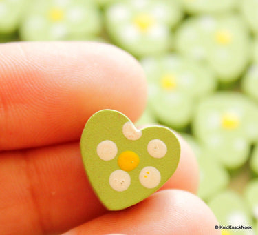 Green Wood Heart Beads x 10